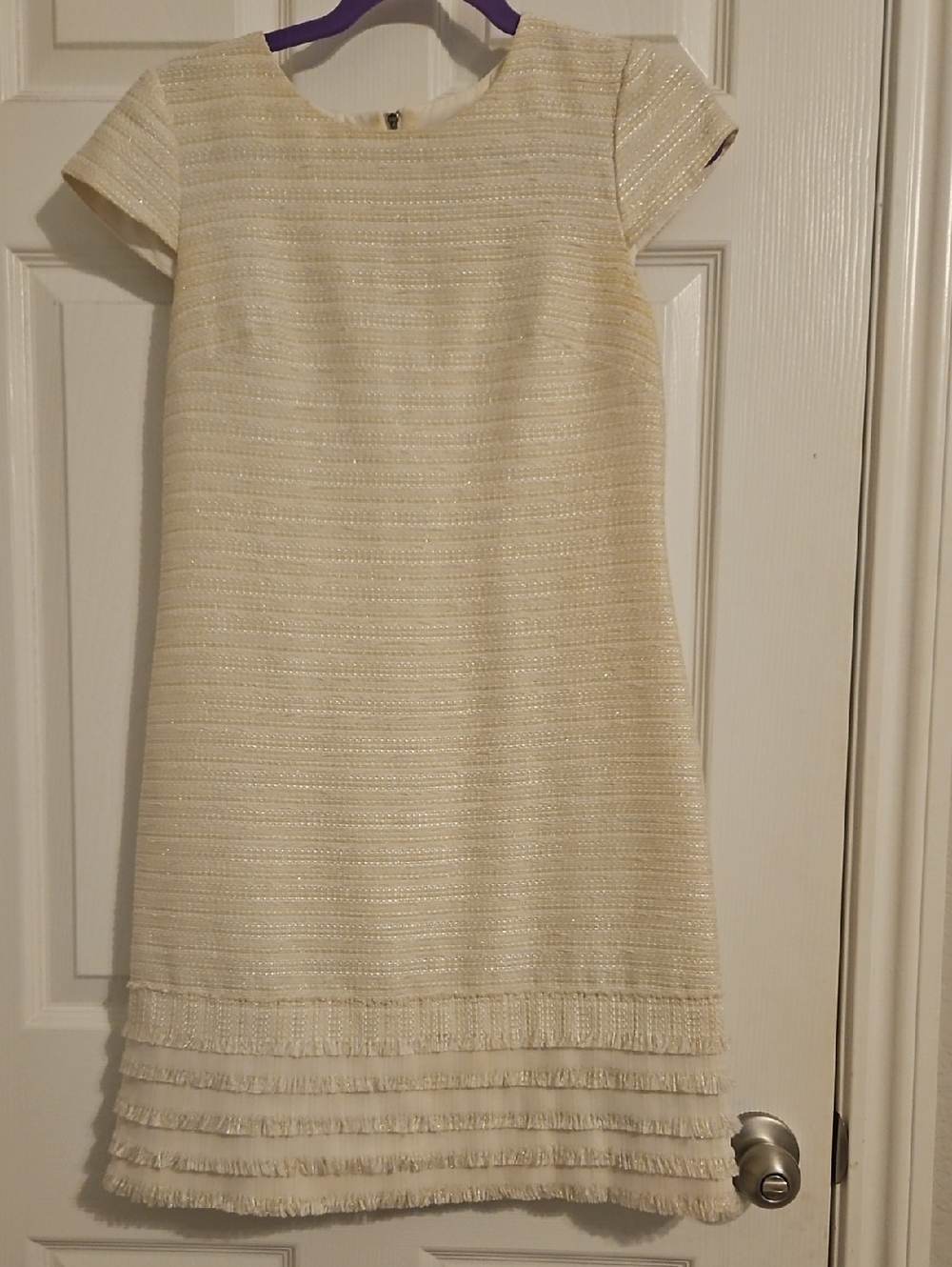 Vince Camuto Cream Textured Short Sleeve Shift Dress